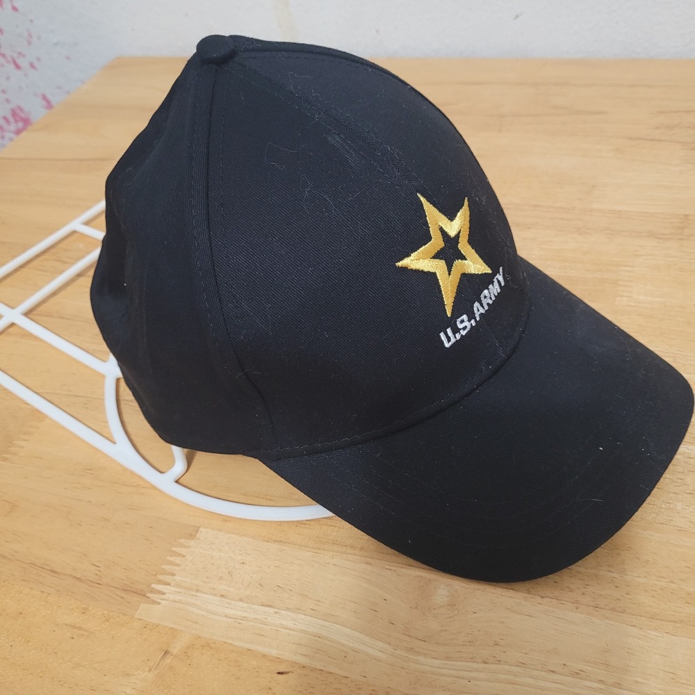 US Army Baseball Cap Black Gold Star Embroidered Hat Made in USA Adjustable Mens